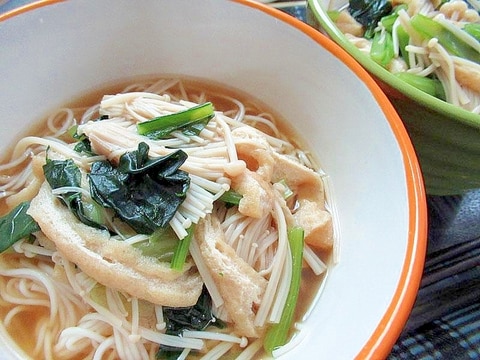 えのきと小松菜と油揚げのそうめん